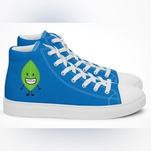 BFDI Battle For Dream Island Leafy Custom Blue High Top Canvas Shoes Sz 5.5 New!